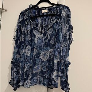 Miss June Paris Blue Floral Long-Sleeve Sheer Blouse